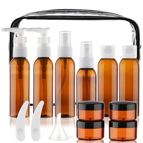 Cosywell Travel Bottles for Toiletries 14 PCS TSA Approved Toiletry Bottles - color: J-Brown-14pcs