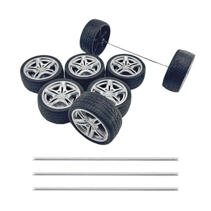 8PCS Toy Car Wheel RC Car Rubber Tire Wheel with Metal Shaft Axles for RC Car Truck DIY Model Toy Building Projects (3x48mm) - style: 3x48mm