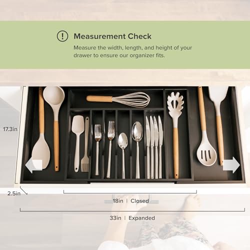 KitchenEdge Silverware & Utensil Organizer | Black Bamboo, 18-33 In - color: Black Bamboo, size: From 18" to 33" Wide
