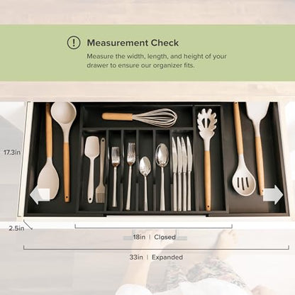 KitchenEdge Silverware & Utensil Organizer | Black Bamboo, 18-33 In - color: Black Bamboo, size: From 18" to 33" Wide