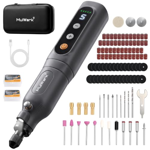 MulWark 113Pcs Rotary Tool Kit 5 Speed LED Display 4V Cordless Rotary Tool