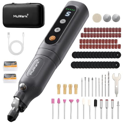 MulWark 113Pcs Rotary Tool Kit 5 Speed LED Display 4V Cordless Rotary Tool