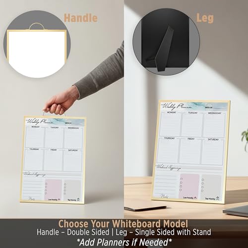 Magnetic Dry Erase Board 12x16 with Handle, Double Sided Portable Gold Whiteboard for Home, Office, School & Kitchen - style: Gold Handle