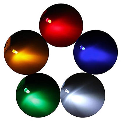 DiCUNO 500Pcs (5 Colors x 100pcs) 3MM Light Emitting Diode, for DIY Project - color: R/Y/B/G/W, 500 Pack