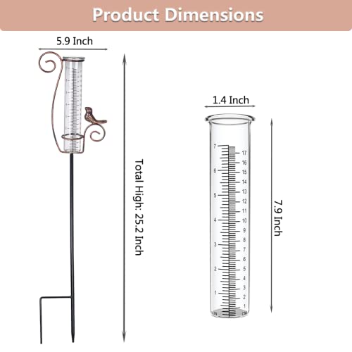 Rain Gauge Outdoor, 7 Inch Rain Gauges for Measuring Precipitation - color: Iron Bird
