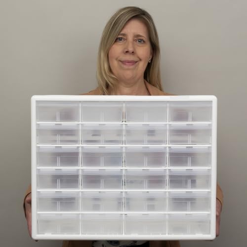 Akro-Mils AWS183630048W Wire Bin Shelving System with 9 Shelves and White Shelf-Max Bins, 36-Inch x 18-Inch x 74-Inch, Chrome - color: White, size: 24 Drawer, style: 1 Pack