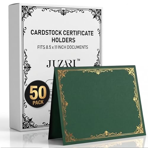 50 Pack Double Sided Certificate Holders 8.5x11 Green - Heavyweight 300gsm Cardstock Diploma Holder - Dual Certificate Folder Letter Size Award Certificate for Graduation with Gold Foil Diploma Cover - color: Green-gold, size: 50 Pack