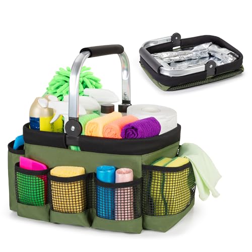 PGmoon Foldable Cleaning Caddy with Rotate Handle and Multi-Pockets