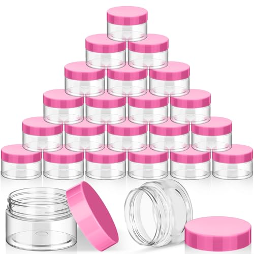 SATINIOR 24 Pieces Clear Plastic Jars with Lids, Pink Lid, 1 oz - color: Pink Lid, size: 1 oz
