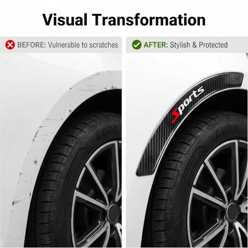 4 PCS Carbon Fiber Wheel Arch Trim, Car Wheel Fender Flares Protector Strips, Self-Adhesive Wheel Well Edge Trim, Anti-Collision Weatherstrip, Universal for Cars, Trucks, SUVs (Black)