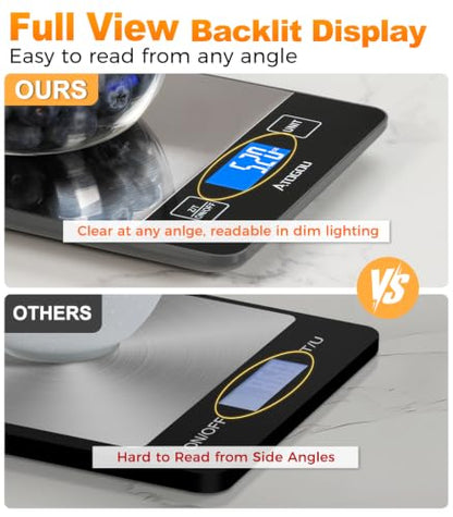 Atogou Food Scale Rechargeable - 33lb Digital Kitchen Scale Ounces Grams - color: Grey