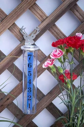 7" Rain Gauge Outdoor, Accurate Glass Tube Best Rated with Deer Shape Rack, Decorative Deer Antler Rain Measure Tool for Garden, Lawn, Patio (Style B) - style: Style B