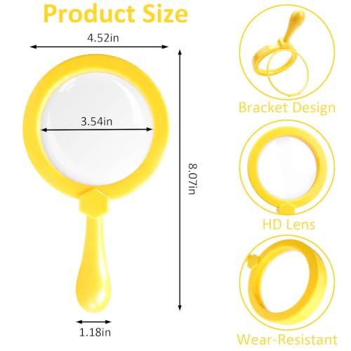 Rongon 5X Kids Magnifying Glass Handheld Jumbo Magnifier with Stand(Yellow) - color: Yellow