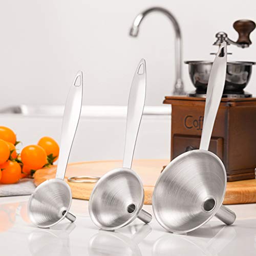 Small Funnels for Filling Bottles, 3 Pcs Stainless Steel Kitchen Funnel Set, Food Grade Mini Metal Funnel for Transferring Essential Oils, Liquid, Fluid, Dry Ingredients & Powder, Durable and Dishwash - size: 3 Pack (2.95" + 2.16" + 1.77")