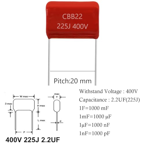 10pcs 400V 225J 2.2UF CB22 Metallized Polypropylene Polyester Film Capacitors Kit - style: 400V 225J 2.2UF