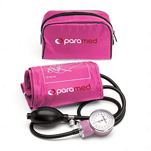 PARAMED Aneroid Sphygmomanometer – Manual Blood Pressure Cuff with Universal Cuff 8.7-16.5" and D-Ring – Carrying Case in the kit – Pink – Stethoscope Not Included - color: Pink