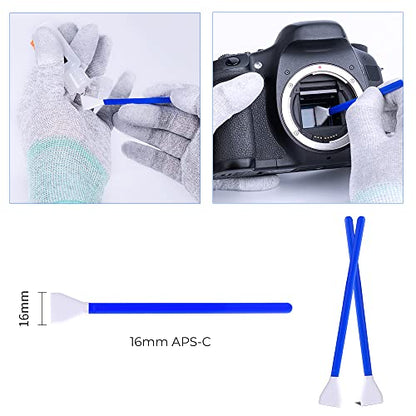 K&F Concept APS-C Sensor Cleaning Kit - 16pcs Swabs, 20ml Cleaner & Gloves, Camera Lens Cleaning Kit for CMOS & CCD Sensors