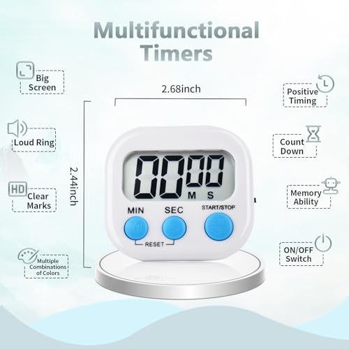 4 Pack Digital Kitchen Timer Magnetic Digital Timer with Big Display Loud Ring Cooking Timers for Cooking, Game, Gym, Break Time, Classroom (4, Pink, Purple, Green, White) - color: Pink,purple,green,white