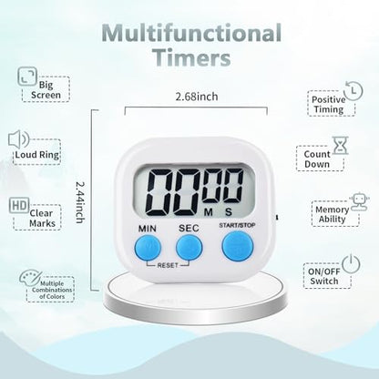 6 Pack Digital Kitchen Timer Magnetic Digital Timer with Big Display Loud Ring Cooking Timers for Cooking, Game, Gym, Break Time, Classroom(6, Multicolor) - color: Colors