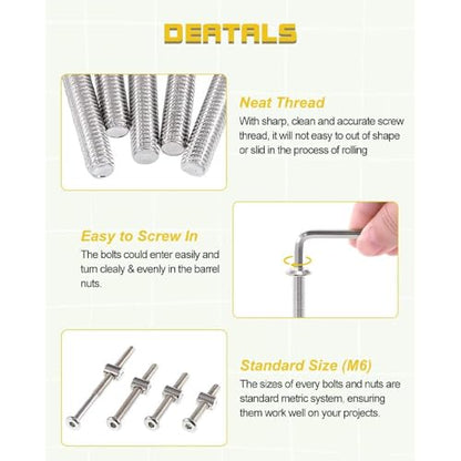 Crib Screws Hardware Replacement Kit- Baby Bed Frame Bolts &Barrel Nuts Set for Delta/Graco/Dream,M6x20mm/40mm/60mm/80mm Hex Drive Socket Cap Screws Barrel Nuts. (Silver-28set) - size: 28set