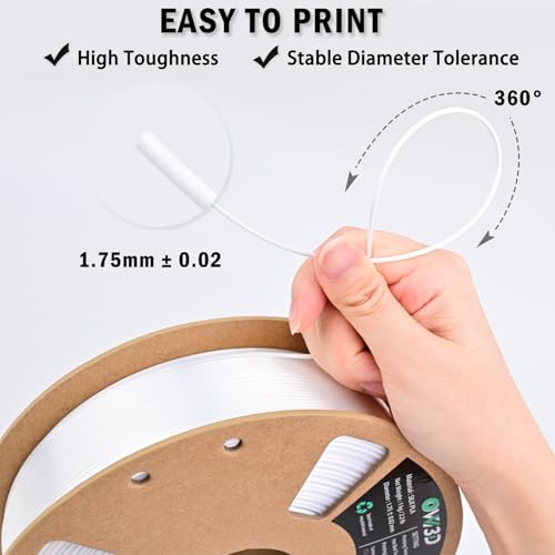 OVV3D Silk PLA Filament 1.75mm, Upgrade White PLA Filament 3D Printer Filament, Silk White 3D Printing Filament, 3D Filament 1.75 +/- 0.02mm, Silk 1.75 PLA Filament for 3D Printer and 3D Pen, 1kg - color: Silk White