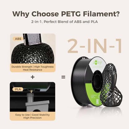 Soleyin PETG Filament 1.75mm 2KG, Black 3D Printer Filament, Neatly Wound Strong Toughness, Smooth Glossy Finish, Dimensional Accuracy +/- 0.02mm, Fit Most FDM Printers - color: Black+black, size: Petg