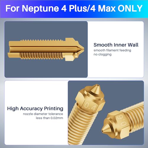 ELEGOO 10pcs 0.4/0.6/0.8/1.0mm Nozzles for Neptune 4 Plus/4 MAX - style: Brass-Neptune 4 Plus/Max
