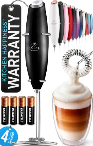 Zulay Kitchen Powerful Milk Frother Wand With Duracell Batteries - Ultra Fast Handheld Drink Mixer - Electric Whisk Foam Maker for Coffee, Lattes, Cappuccino & Matcha - Z1 Motor - Metallic Black - color: 04 - Metallic Black, size: Z1 Motor + Batteries