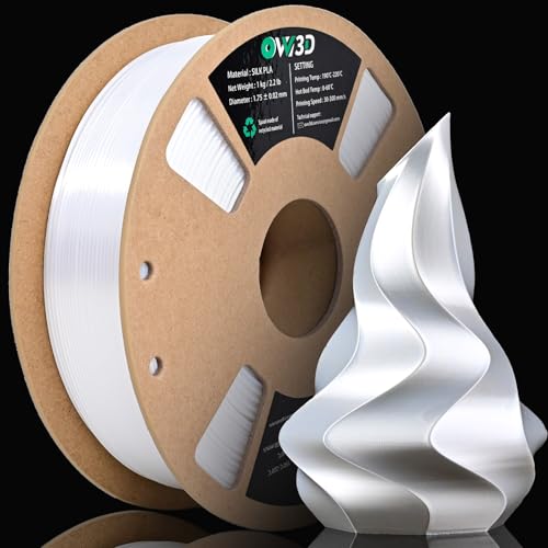 OVV3D Silk PLA Filament 1.75mm, Upgrade White PLA Filament 3D Printer Filament, Silk White 3D Printing Filament, 3D Filament 1.75 +/- 0.02mm, Silk 1.75 PLA Filament for 3D Printer and 3D Pen, 1kg - color: Silk White
