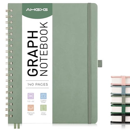 AHGXG Graph Paper Notebook, 140 Pages, B5 (7.6" x 10") - color: Sage Green, style: B5-Graph