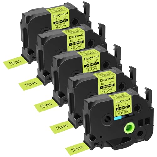 5 Pack Esaytool Replacement for TZe-C41 TZeC41 TZC41 18mm 0.7inch Black on Yellow Fluorescent Laminated Compatible with P-Touch PT-D400 PT-D410 PT-D600 PT-D610BT PT-D460BT Label Marker - color: Black on Fluorescent Yellow, size: 18mm