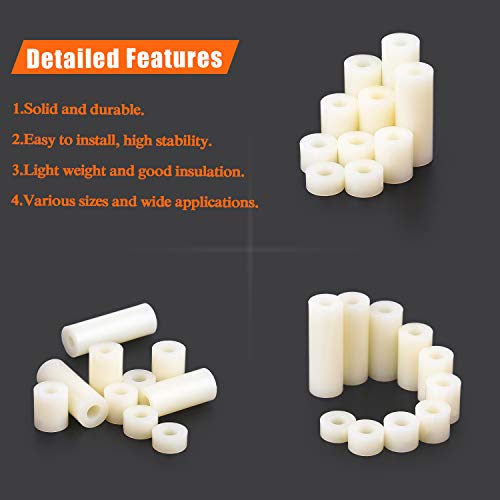 HELIFOUNER 120 Pieces Nylon Round Spacer Standoffs Assortment Kit for M3 Screws
