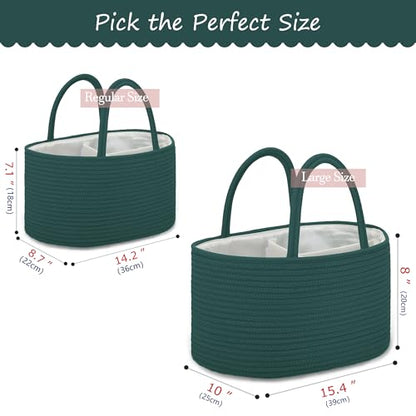 COMSE Baby Diaper Caddy Organizer with Handles, Cotton Rope, Dark Green - color: Dark Green, size: Regular