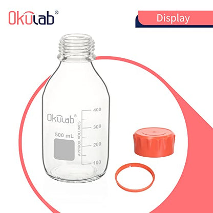 4pcs of 500ml(17oz) Round Media Storage Bottles, 3.3 Borosilicate Glass, with GL45 Screw Caps in PP Materia, GL45RB500A4 - style: 4pcs of 500ml