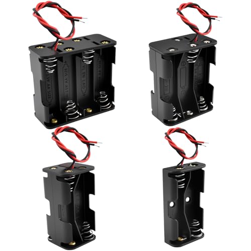 SDTC Tech 4-Pack 2/4/6/8 x AA Battery Holder with Wire Leads 3/6/9/12 Volt Battery Case Box Kit for Arduino Project Led Circuit Experiment - color: 2/4/6/8 Slot Kit