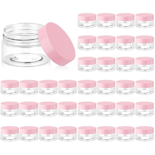 Eternal Moment 36 Pack 1 OZ Plastic Jars Clear Cosmetic Container with Lids - color: Pink Lid, size: 1 Ounce