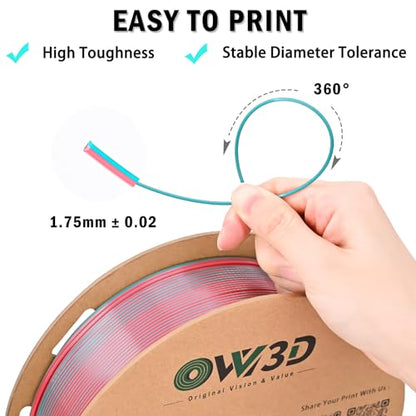 OVV3D PLA Filament 1.75mm, 3D Printer Filament Silk PLA Dual Color Filament, Sky Blue and Pink PLA Filament, Color Change Every Inch Filament 3D Printer Filament +/-0.02mm, 1kg/2.2lb - color: Dual-color Sky Blue+ Pink