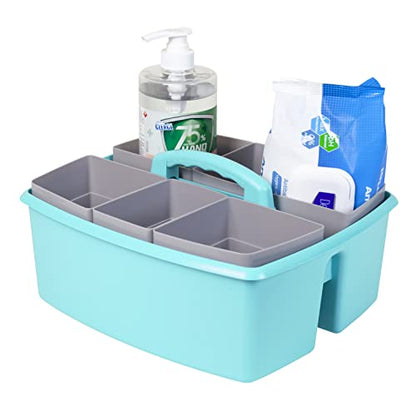 Storex Large Classroom Caddy with Cups, 13 x 11 x 6.575 Inches, Teal, Case of 2 (00984U02C) - color: Teal, size: 2-Pack, style: Large with Cups