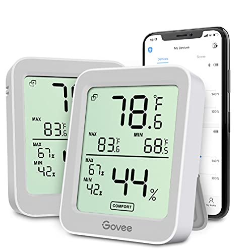 Govee Indoor Hygrometer Thermometer 2Pack H5075 with Bluetooth App Control - color: Grey, size: 2 Pack