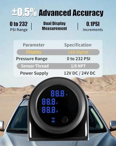 Three Display Air Pressure Gauge 232PSI LED Digital Air Ride Air Bag Suspension Press Meter 12V/24V Kit with 1/8 NPT Electrical Pressure Sensor for Air Ride Suspension Systems 2-1/16" 52mm - color: Blue, size: Three-Display