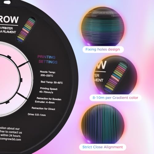 Comgrow Rainbow Colors Silk PLA 3D Printer Filament, PLA Filament 1.75mm, Dimensional Accuracy +/- 0.02 mm, 1KG Spool, Coextrusion 3D Filament with Shiny Silk Rainbow Red - color: Rainbow Red