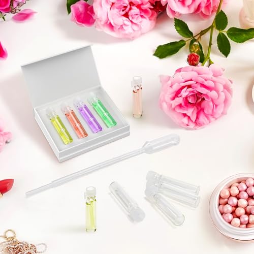 200Pcs Mini 1ml Clear Glass Perfume Sample Bottles with 5 Droppers, Empty Refillable Cologne Decant Bottles, Travel Tester Vials for Fragrance, Essential Oils, DIY Liquids