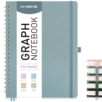 AHGXG Graph Paper Notebook, 110 Pages, A4 (8.5" x 11") - color: Gray Blue, style: A4-Graph