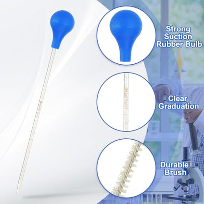 PATIKIL Graduated Dropper Pipettes Kit, 3 Pcs 0.1ml Borosilicate Glass Pipette with Blue Rubber Cap and Brush for Transfer Liquid for Lab, Chemistry, Clear - size: 0.1ml