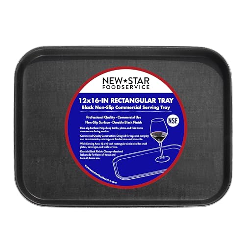 New Star Foodservice Restaurant Grade Non-Slip Tray, Plastic, Rubber Lined, Rectangular (Black, 12-Inch x 16-Inch) - size: 12 x 16 inches