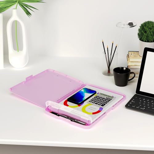 Piasoenc Clipboard with Storage, 8.5 x 11 Clip Board with Pen Holder, Pink - color: Deep Pink