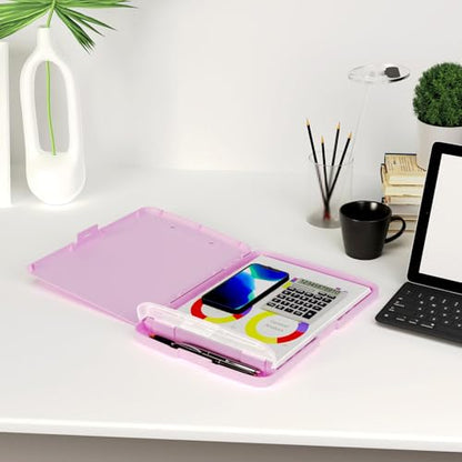 Piasoenc Clipboard with Storage, 8.5 x 11 Clip Board with Pen Holder, Pink - color: Deep Pink