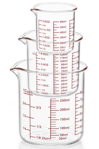 High Borosilicate Glass Measuring Cup Set - 60ml(2oz),120ml(4oz), 250ml(8oz) - Glass Measuring Beaker for Kitchen or Restaurant, laboratory, Easy to Read