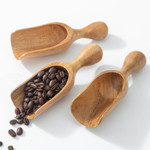 Large Coffee Scoop Shovel, 3pcs Wooden Scoop for Jars, 5.9″ Big Ground Coffee Scoop Measuring Spoons for Coffee, Tea, Powder- Multifunctional Kitchen Scoop for Bath Salts,Laundry (Acacia Wood) - color: 5.9″ Large Scoops 3pcs