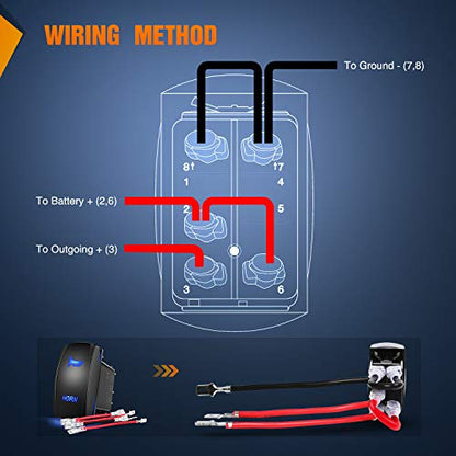 Nilight Horn Switch Momentary Laser Rocker Switch 5PIN On/Off LED Light 20A/12V 10A/24V Switch with Jumper Wires Set for Cars Jeeps Boats Trucks (90126B) - size: HORN